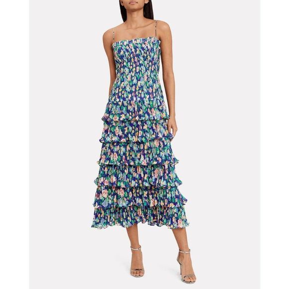 AMUR Blue and Green Floral Midi Dress - Picture 2 of 10